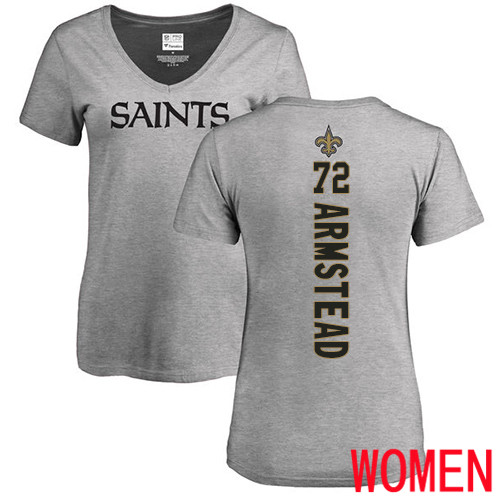 New Orleans Saints Ash Women Terron Armstead Backer V Neck NFL Football #72 T Shirt->nfl t-shirts->Sports Accessory